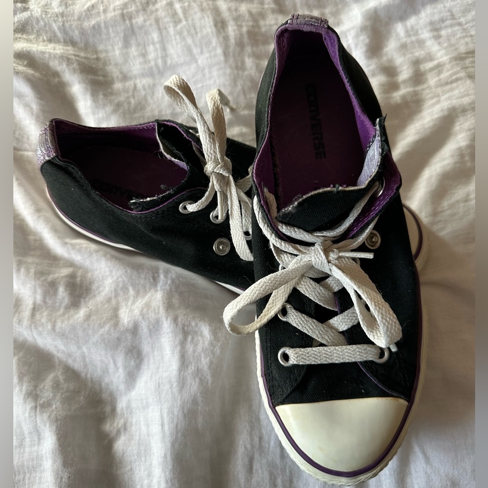 Converse All Star Junior Size 3 Black with Metallic Purple Low Top Sneakers - Picture 11 of 11